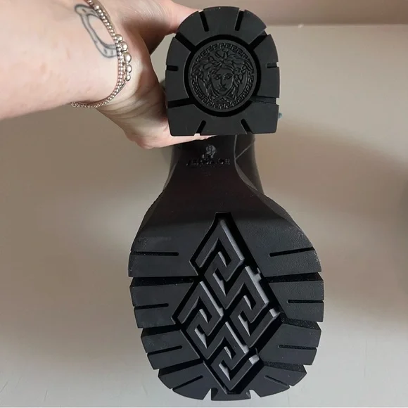 VERSACE | Black block platform aevitas Versace lug sole designer leather boot - Picture 8 of 16